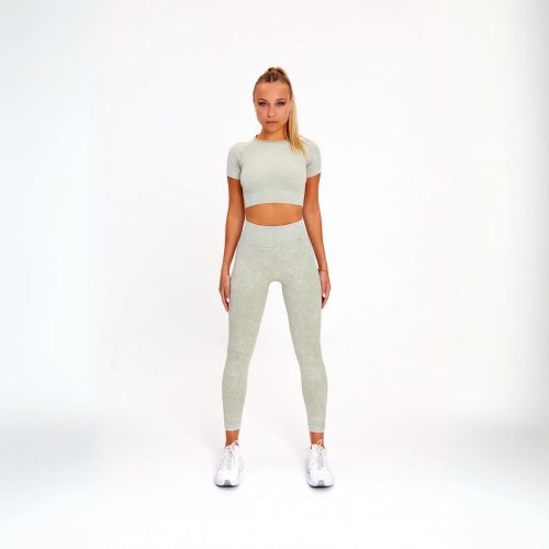 Seamless distressed effect pastel green two-piece set