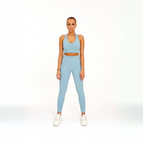Thinly ribbed and seamless sea blue sports bra + long pants