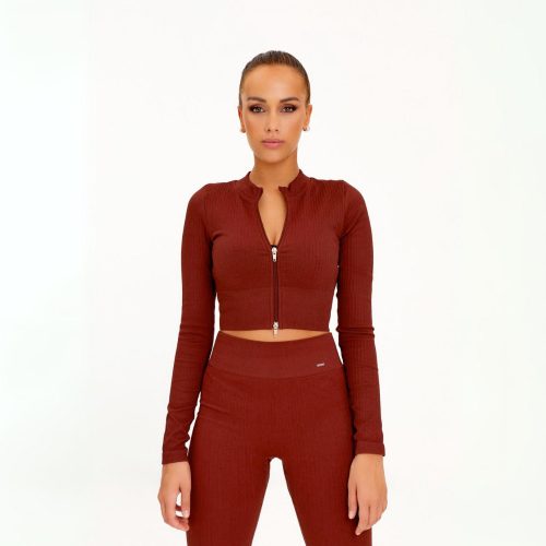 Thin ribbed seamless chocolate brown long sleeve top