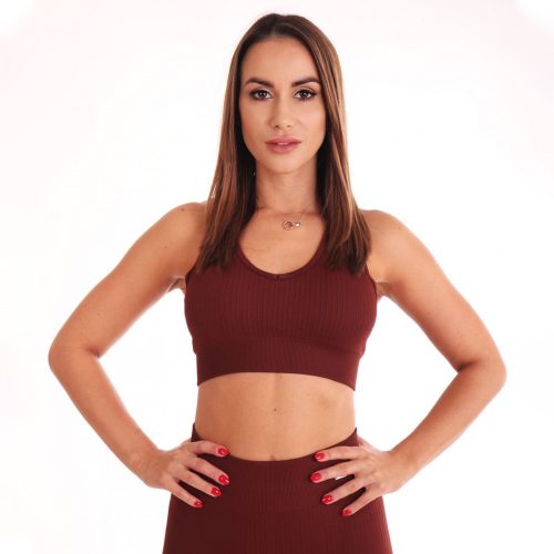 Thin ribbed seamless chocolate brown sports bra