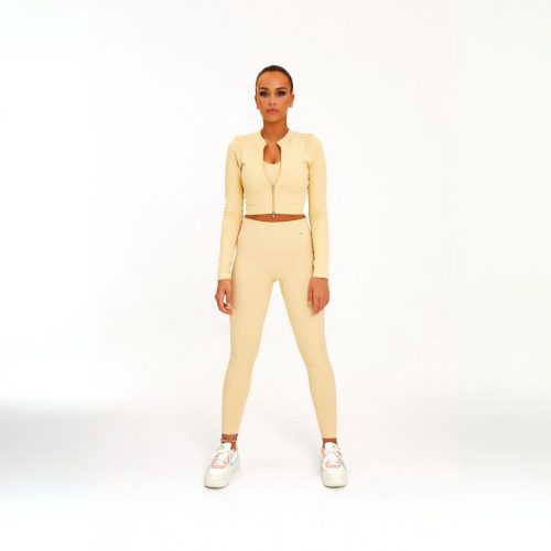 Thinly ribbed and seamless nude long-sleeved top + long pants